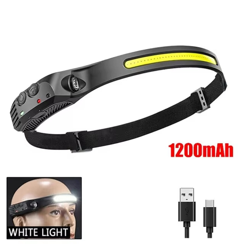 COB LED Induction Headlamp with Built-In Battery and USB Rechargeable Feature for Outdoor Activities, Camping, and Fishing