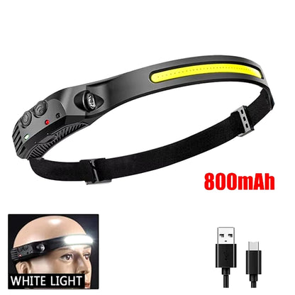 COB LED Induction Headlamp with Built-In Battery and USB Rechargeable Feature for Outdoor Activities, Camping, and Fishing