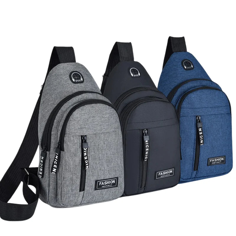 Men's Solid Color Chest Bag - Casual Outdoor Canvas Satchel with Zipper Messenger Design