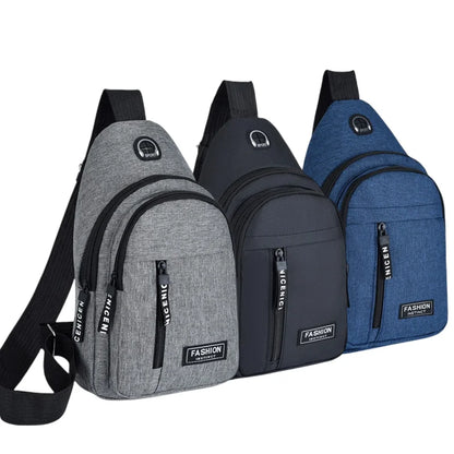 Men's Solid Color Chest Bag - Casual Outdoor Canvas Satchel with Zipper Messenger Design