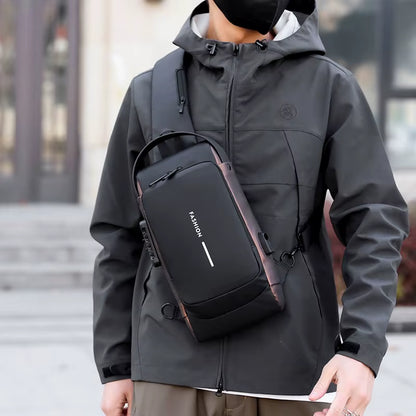 Men'S Anti-Theft Chest Bag with Password Lock & USB Port Waterproof Crossbody Sling Backpack for Travel Work Cycling