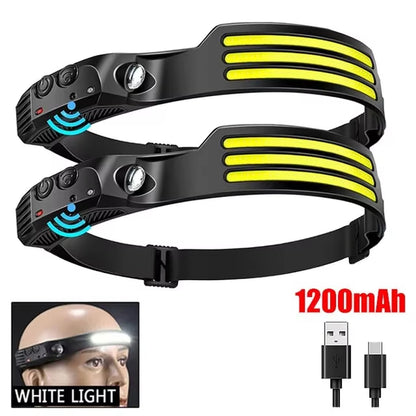 COB LED Induction Headlamp with Built-In Battery and USB Rechargeable Feature for Outdoor Activities, Camping, and Fishing