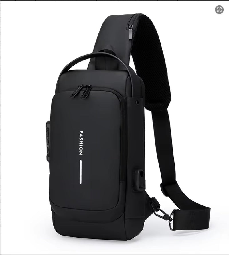 Men'S Anti-Theft Chest Bag with Password Lock & USB Port Waterproof Crossbody Sling Backpack for Travel Work Cycling