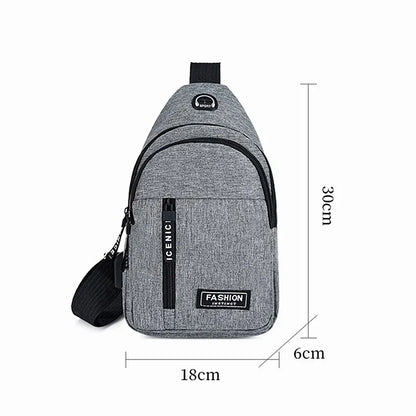 Men's Solid Color Chest Bag - Casual Outdoor Canvas Satchel with Zipper Messenger Design