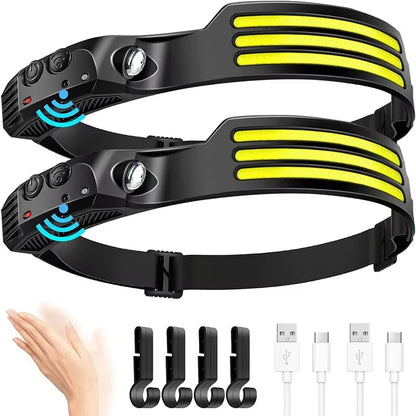 COB LED Induction Headlamp with Built-In Battery and USB Rechargeable Feature for Outdoor Activities, Camping, and Fishing