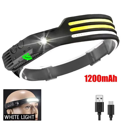 COB LED Induction Headlamp with Built-In Battery and USB Rechargeable Feature for Outdoor Activities, Camping, and Fishing