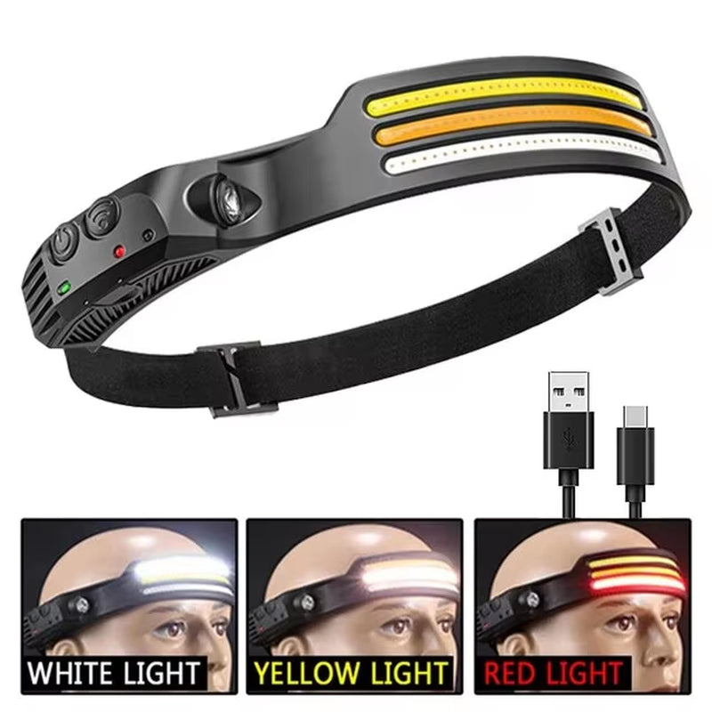 COB LED Induction Headlamp with Built-In Battery and USB Rechargeable Feature for Outdoor Activities, Camping, and Fishing