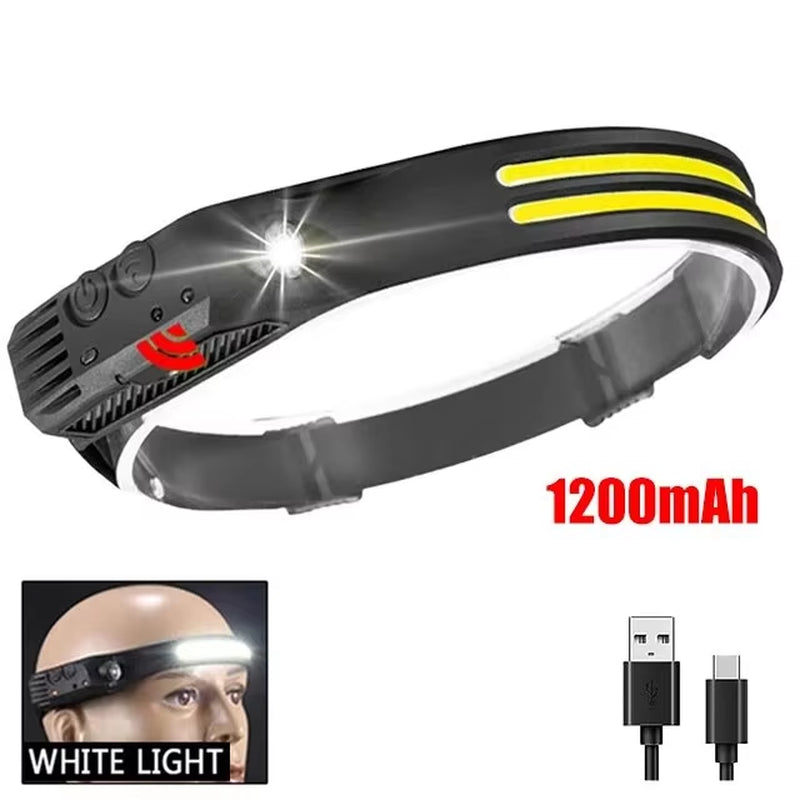 COB LED Induction Headlamp with Built-In Battery and USB Rechargeable Feature for Outdoor Activities, Camping, and Fishing