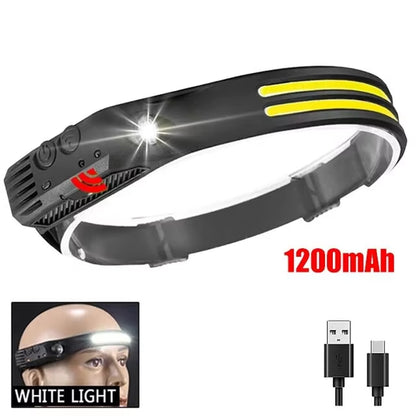 COB LED Induction Headlamp with Built-In Battery and USB Rechargeable Feature for Outdoor Activities, Camping, and Fishing