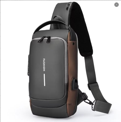 Men'S Anti-Theft Chest Bag with Password Lock & USB Port Waterproof Crossbody Sling Backpack for Travel Work Cycling