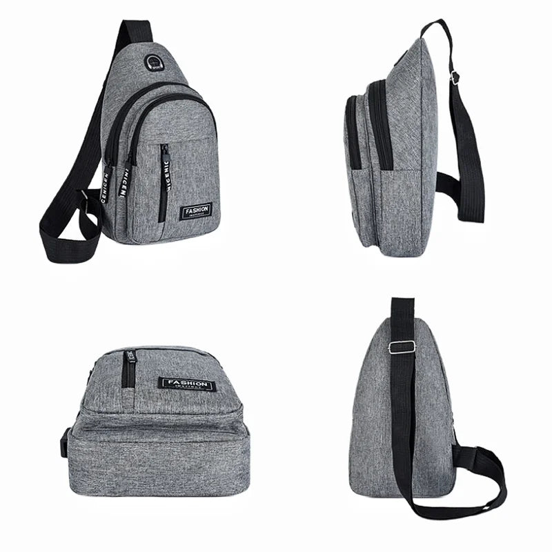 Men's Solid Color Chest Bag - Casual Outdoor Canvas Satchel with Zipper Messenger Design