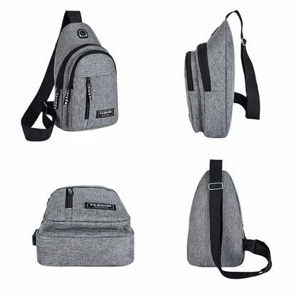 Men's Solid Color Chest Bag - Casual Outdoor Canvas Satchel with Zipper Messenger Design
